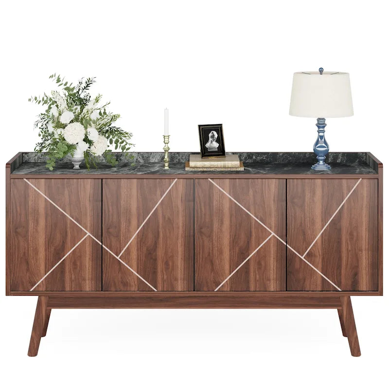 Meuble de rangement buffet de cuisine de 55 pouces avec portes pour bar à café