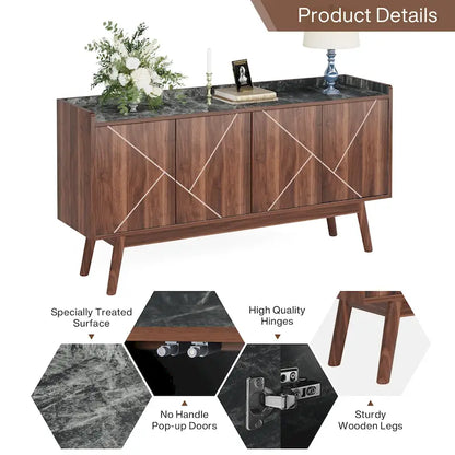 Meuble de rangement buffet de cuisine de 55 pouces avec portes pour bar à café