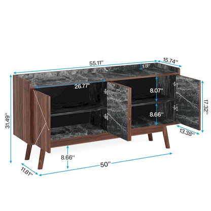 Meuble de rangement buffet de cuisine de 55 pouces avec portes pour bar à café