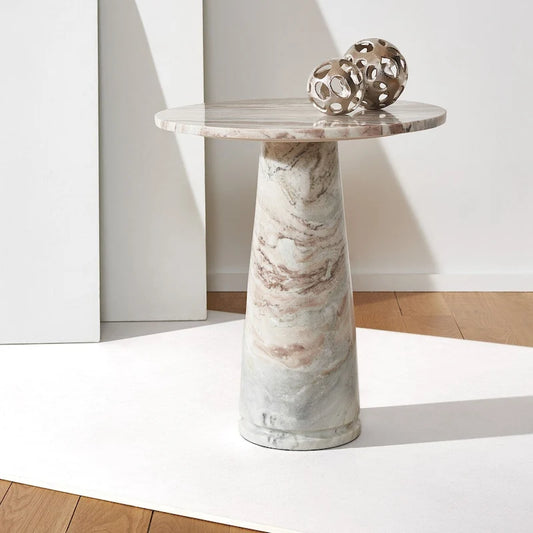 Table d'appoint ronde haute en marbre - 56 cm L x 53 cm P x 61 cm H - 56x53x61