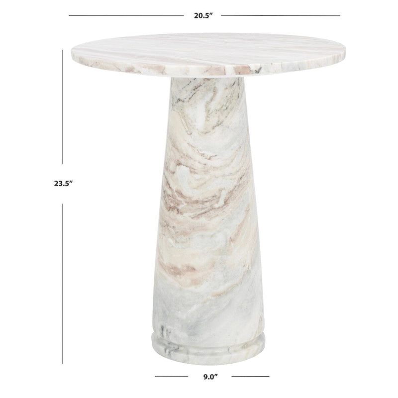 Table d'appoint ronde haute en marbre - 56 cm L x 53 cm P x 61 cm H - 56x53x61
