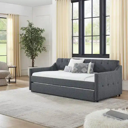 Lit de repos en lin de taille double avec lit gigogne de taille double et port de charge USB
