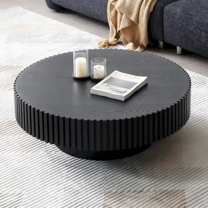 Table basse ronde en noyer noir contemporain moderne avec piédestal robuste, non assemblée