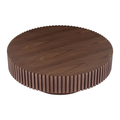 Table basse ronde en noyer noir contemporain moderne avec piédestal robuste, non assemblée