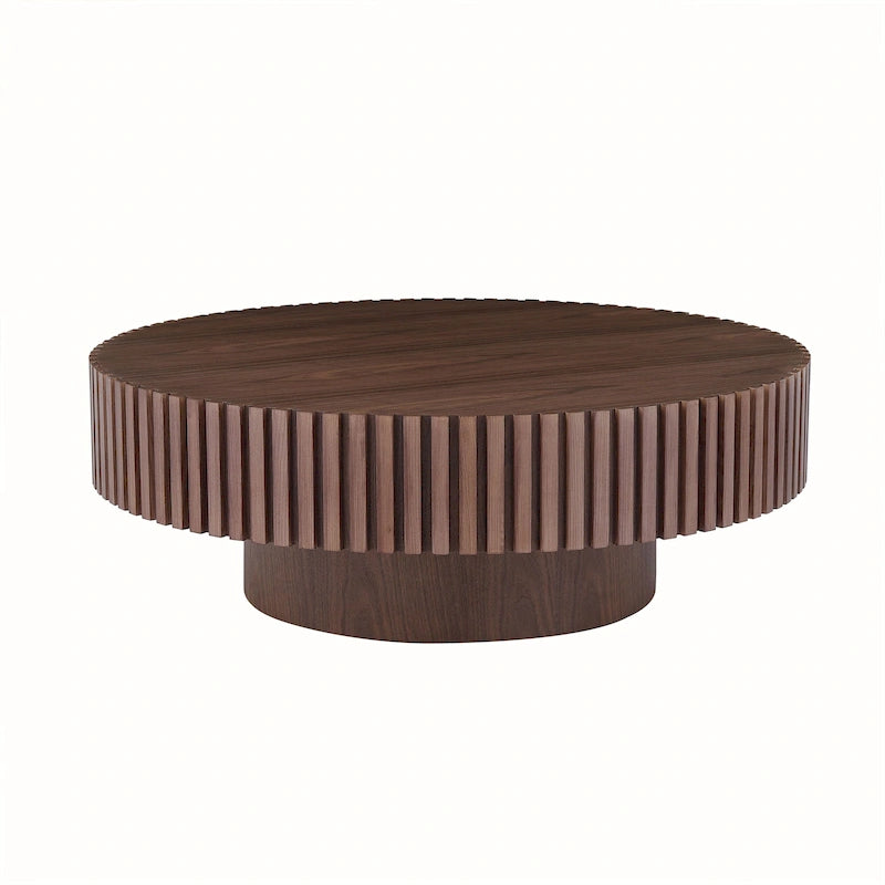 Table basse ronde en noyer noir contemporain moderne avec piédestal robuste, non assemblée
