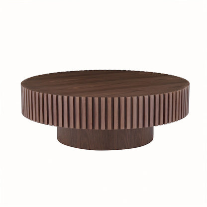 Table basse ronde en noyer noir contemporain moderne avec piédestal robuste, non assemblée