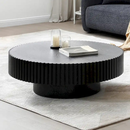 Table basse ronde en noyer noir contemporain moderne avec piédestal robuste, non assemblée