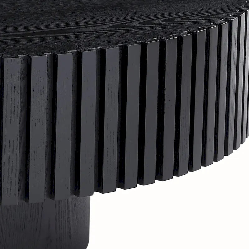 Table basse ronde en noyer noir contemporain moderne avec piédestal robuste, non assemblée