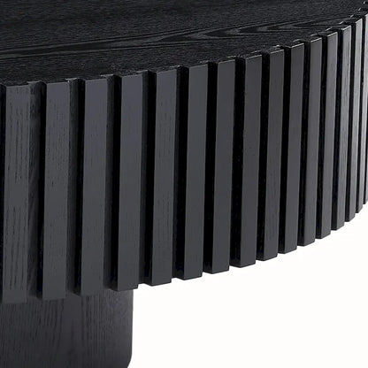Table basse ronde en noyer noir contemporain moderne avec piédestal robuste, non assemblée