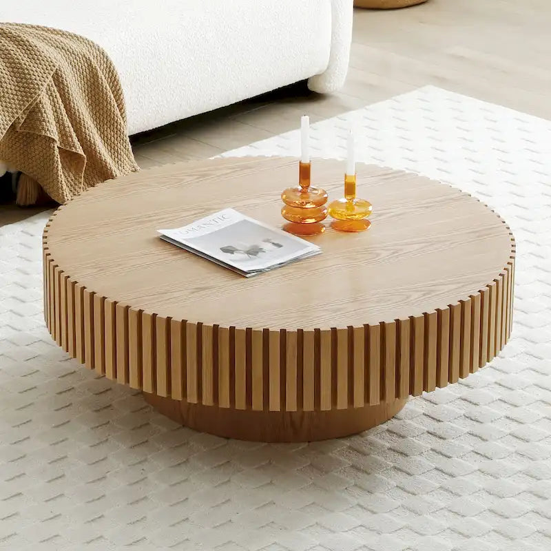 Table basse ronde en noyer noir contemporain moderne avec piédestal robuste, non assemblée