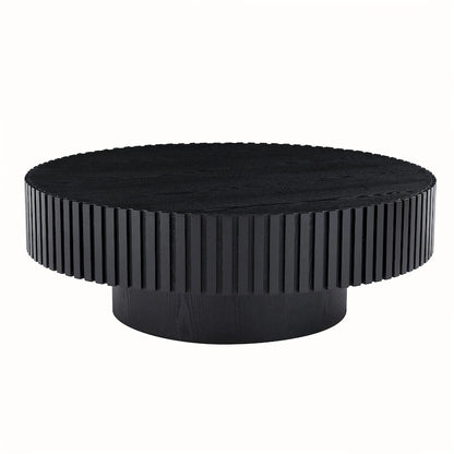 Table basse ronde en noyer noir contemporain moderne avec piédestal robuste, non assemblée