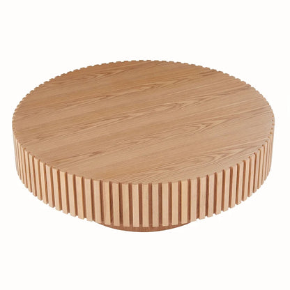 Table basse ronde en noyer noir contemporain moderne avec piédestal robuste, non assemblée