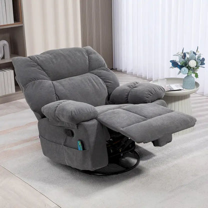 Fauteuil inclinable de massage par vibration gris foncé avec chaleur, fauteuil à bascule pivotant surdimensionné, canapé simple