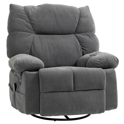 Fauteuil inclinable de massage par vibration gris foncé avec chaleur, fauteuil à bascule pivotant surdimensionné, canapé simple