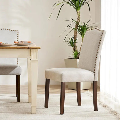 Lot de 2 chaises de salle à manger capitonnées, chaises de salle à manger modernes en tissu capitonné avec garniture cloutée et pieds en bois