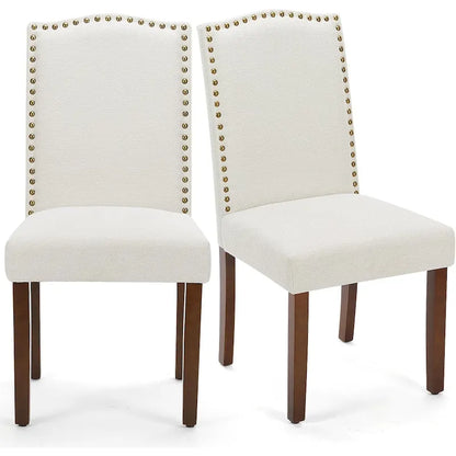 Lot de 2 chaises de salle à manger capitonnées, chaises de salle à manger modernes en tissu capitonné avec garniture cloutée et pieds en bois
