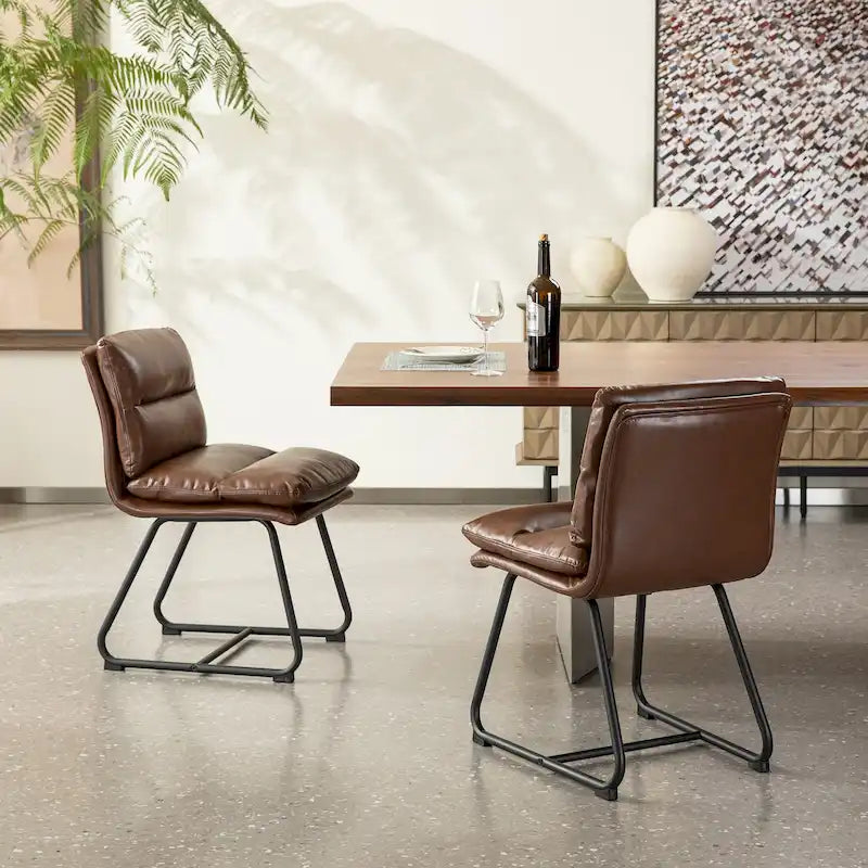 Lot de 2/4 chaises de salle à manger modernes en cuir PU épais avec pieds en métal
