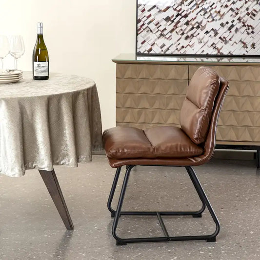 Set of 2/4 Modern PU Leather Thick Upholstered Side Dining Chairs with Metal Legs