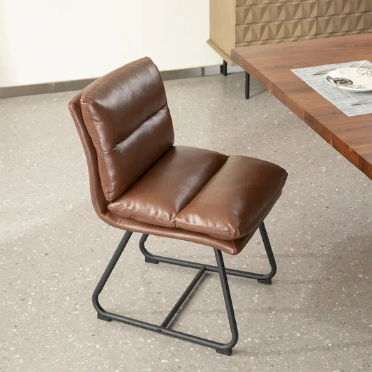 Set of 2/4 Modern PU Leather Thick Upholstered Side Dining Chairs with Metal Legs