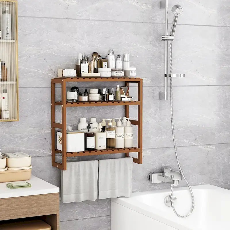 Étagères flottantes de salle de bain en bambou à 3 niveaux