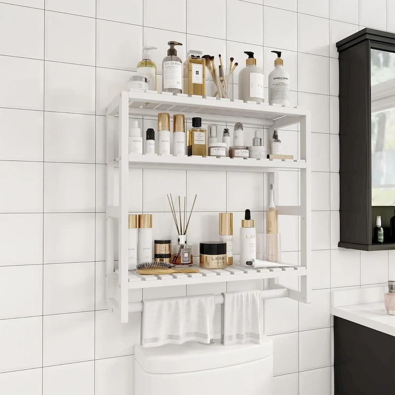 Étagères flottantes de salle de bain en bambou à 3 niveaux