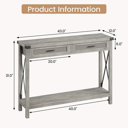 Table d'entrée avec tiroir en osier, table console d'entrée