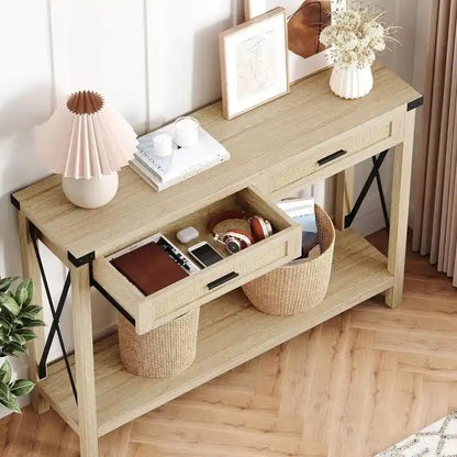Table d'entrée avec tiroir en osier, table console d'entrée